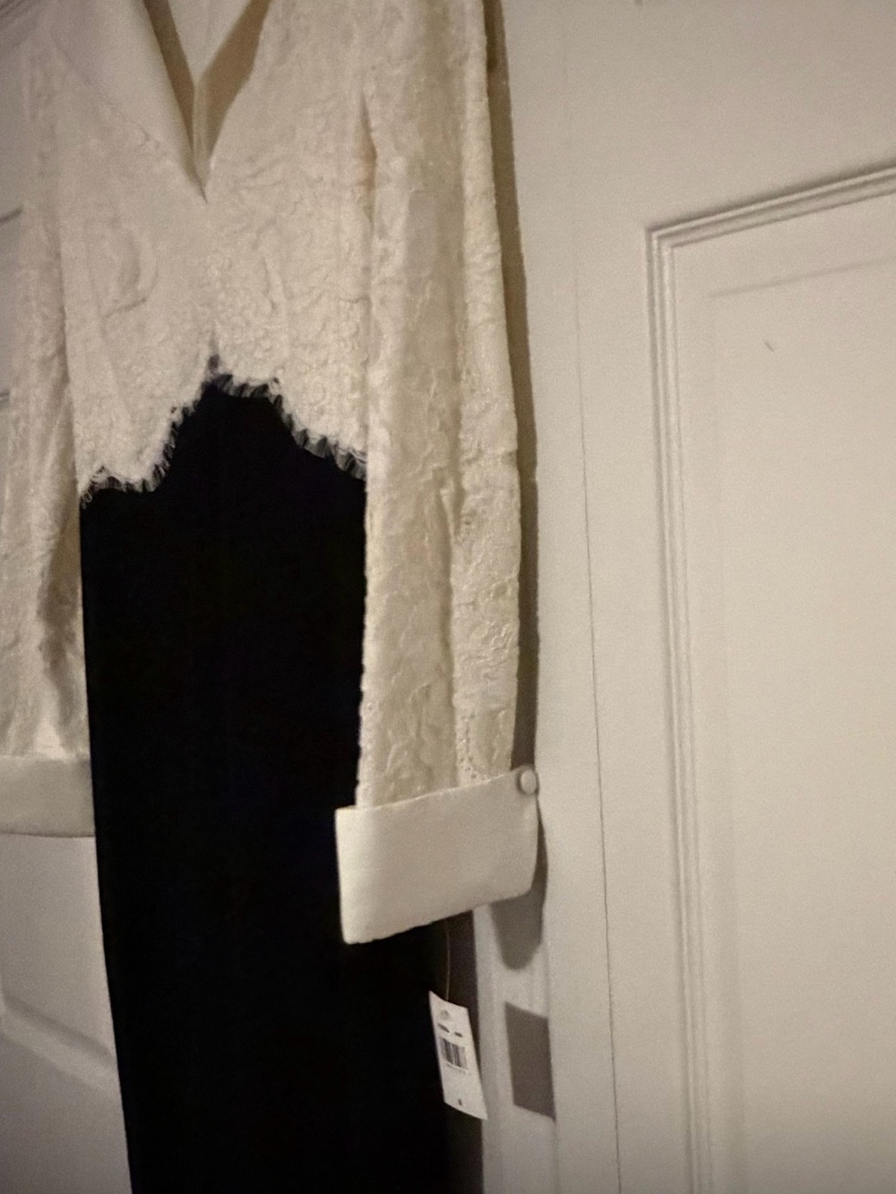 Tadashi Shoji Black and Ivory Lace-Top Maxi Dress